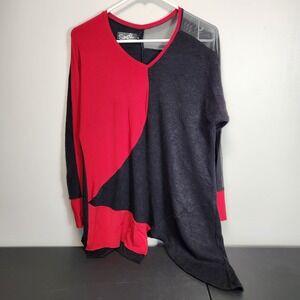 Sympli Tangent Tunic Sweater Mixed Media Lagenlook Hem‎ Mesh Sleeve Knit Top 8